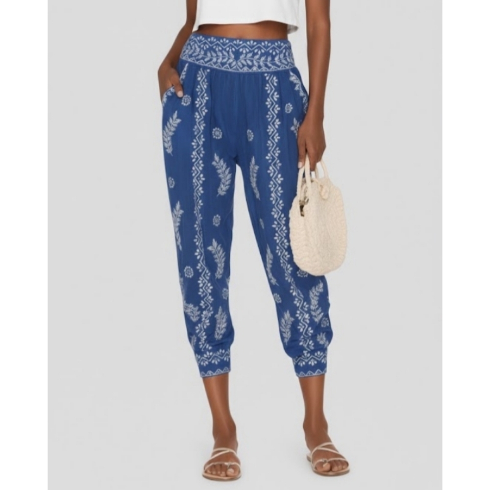 Juliet Dunn London Blue Embroidered Beach Jogger Pant Size 2